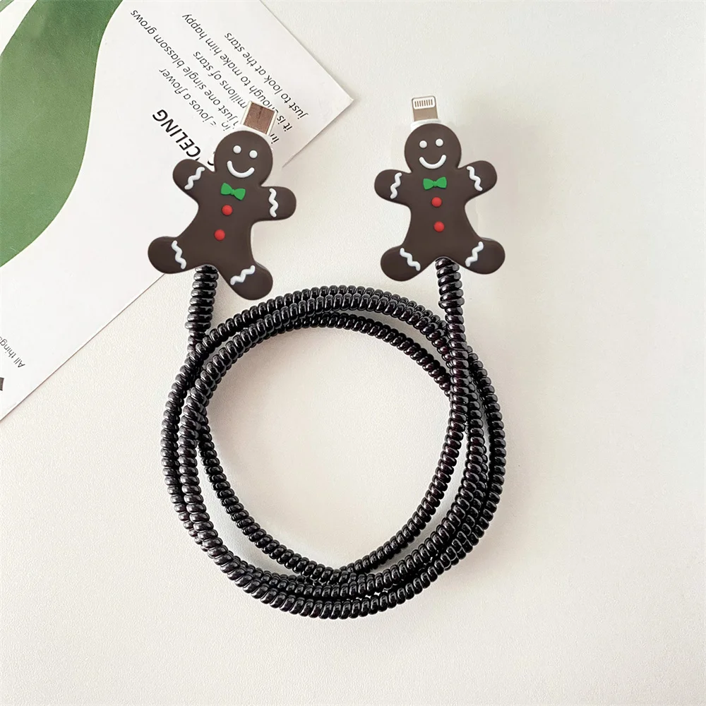 Merry Christmas USB Cable Protector Data Line Cord Protector Protective Case Cable Winder Cover For iPhone 18/20W Charger Sleeve