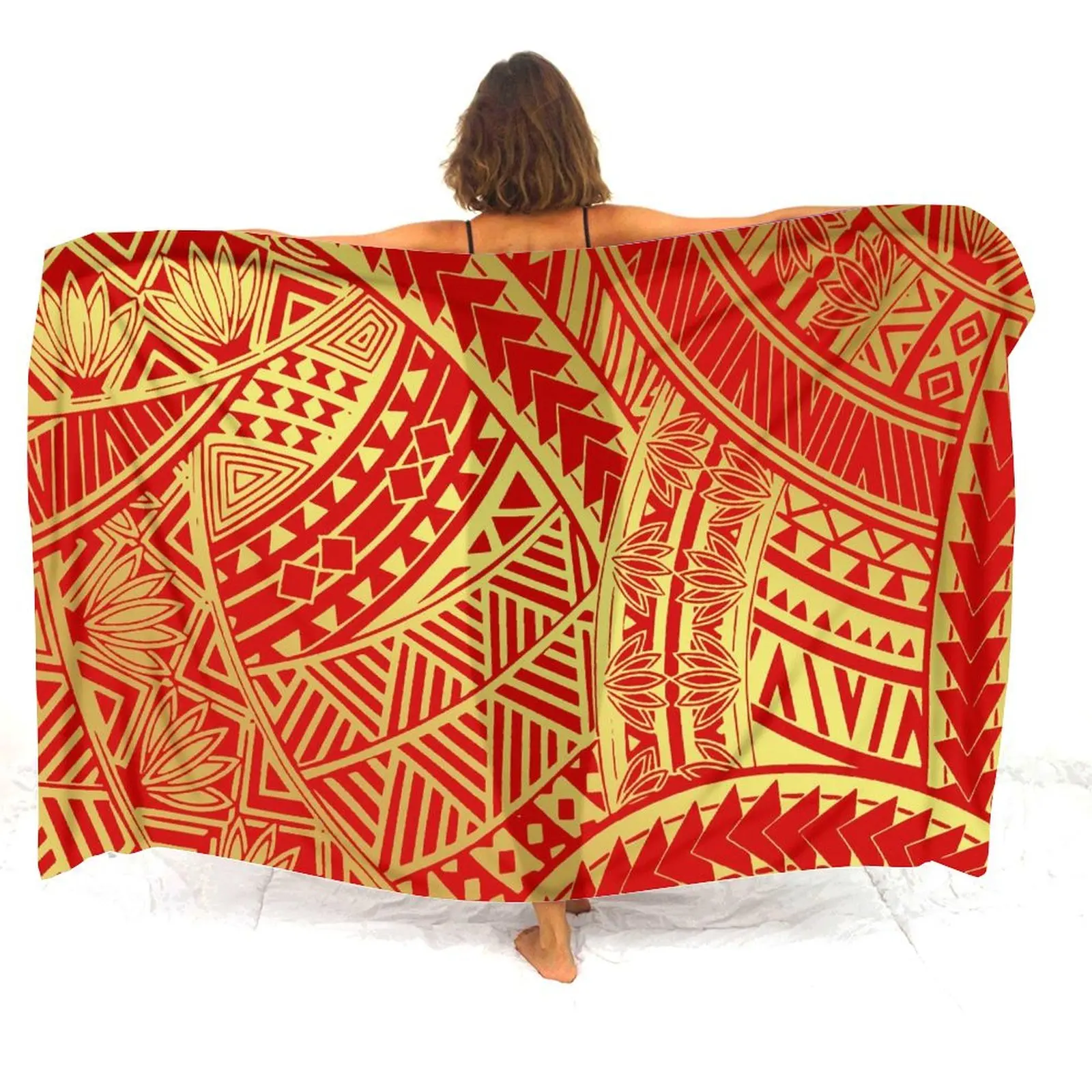 Estate Beach Sarong Grembiule dal design etnico tribale samoano personalizzato Polinesiano Stampa floreale retrò Comodo mantello morbido da mare