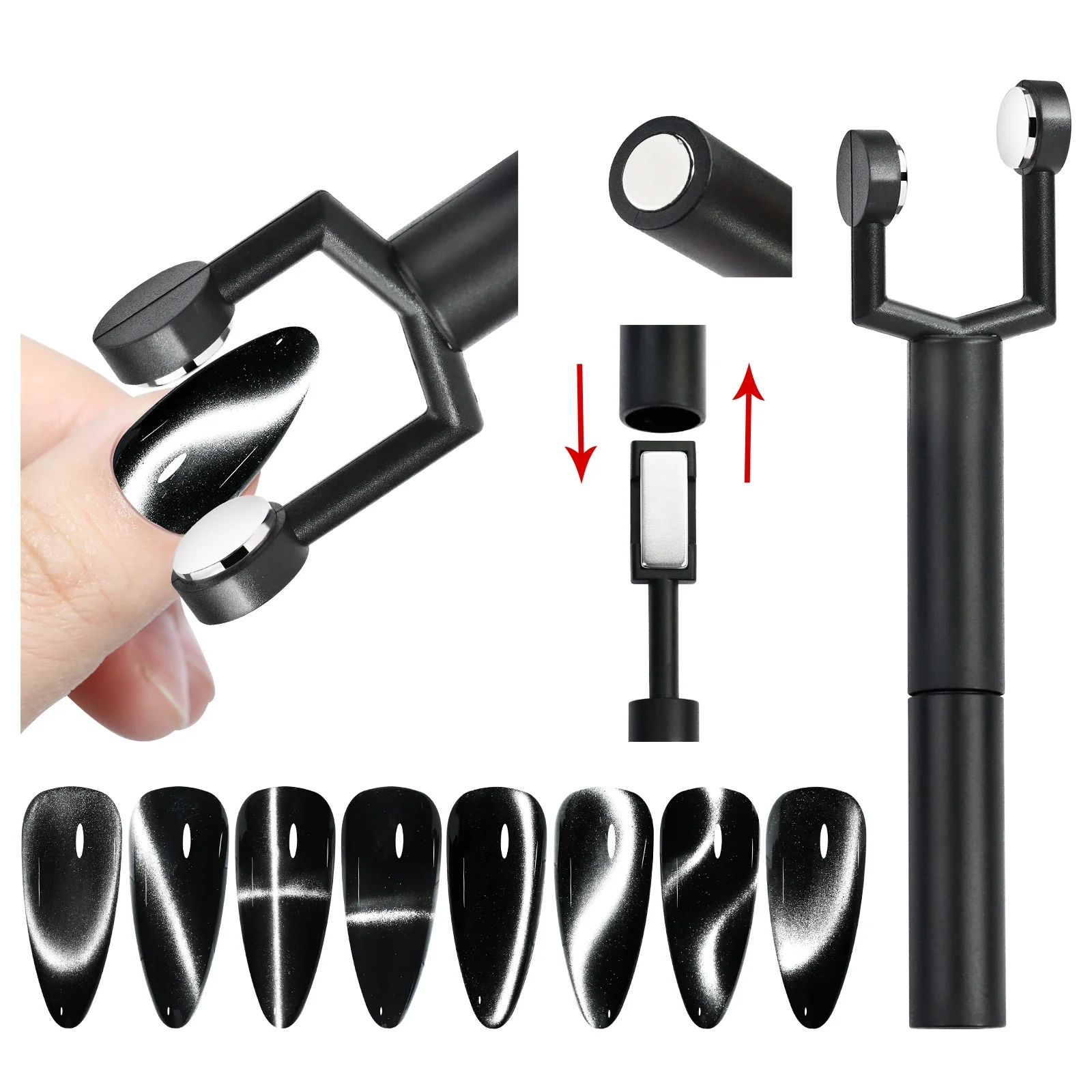 3 in1 Forte staccabile a forma di Y Magnete per unghie Cat Eye Doppia testa Potente bacchetta magnetica per unghie Strumenti per manicure multifunzionali