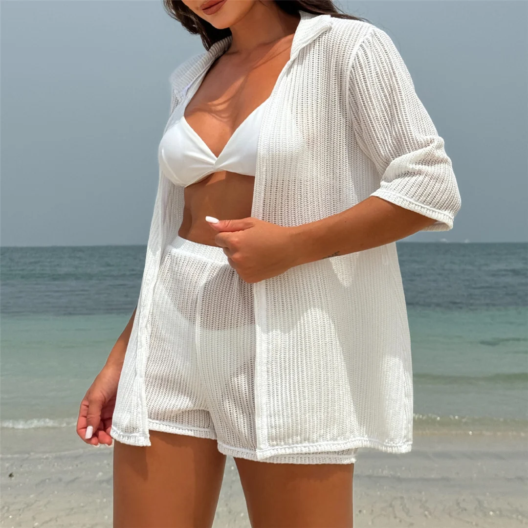 Mit Hemd, Shorts, Neckholder, brasilianischer Bikini, Damen-Badeanzug, Damen-Bademode, vierteiliges Bikini-Set, Badeanzug, Badebekleidung, Schwimmbekleidung V5716H – Detail 17
