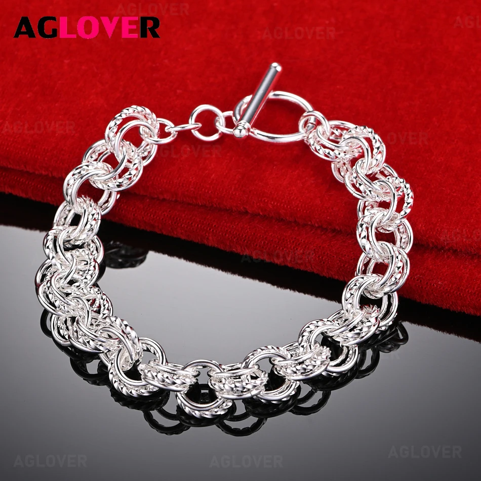 

AGLOVER 925 Sterling Silver Smooth Twisted Double Layer Multi-Circle Bracelet OT Clasp Bracelet Women Charm Wedding Jewelry