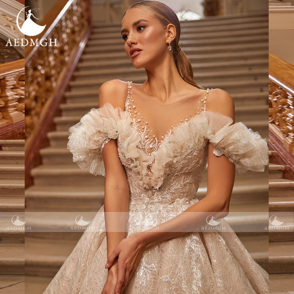 Aedmgh-Robe de Mariée Royale en Dentelle Perlée sur Mesure, Vêtement Exquis pour Patients