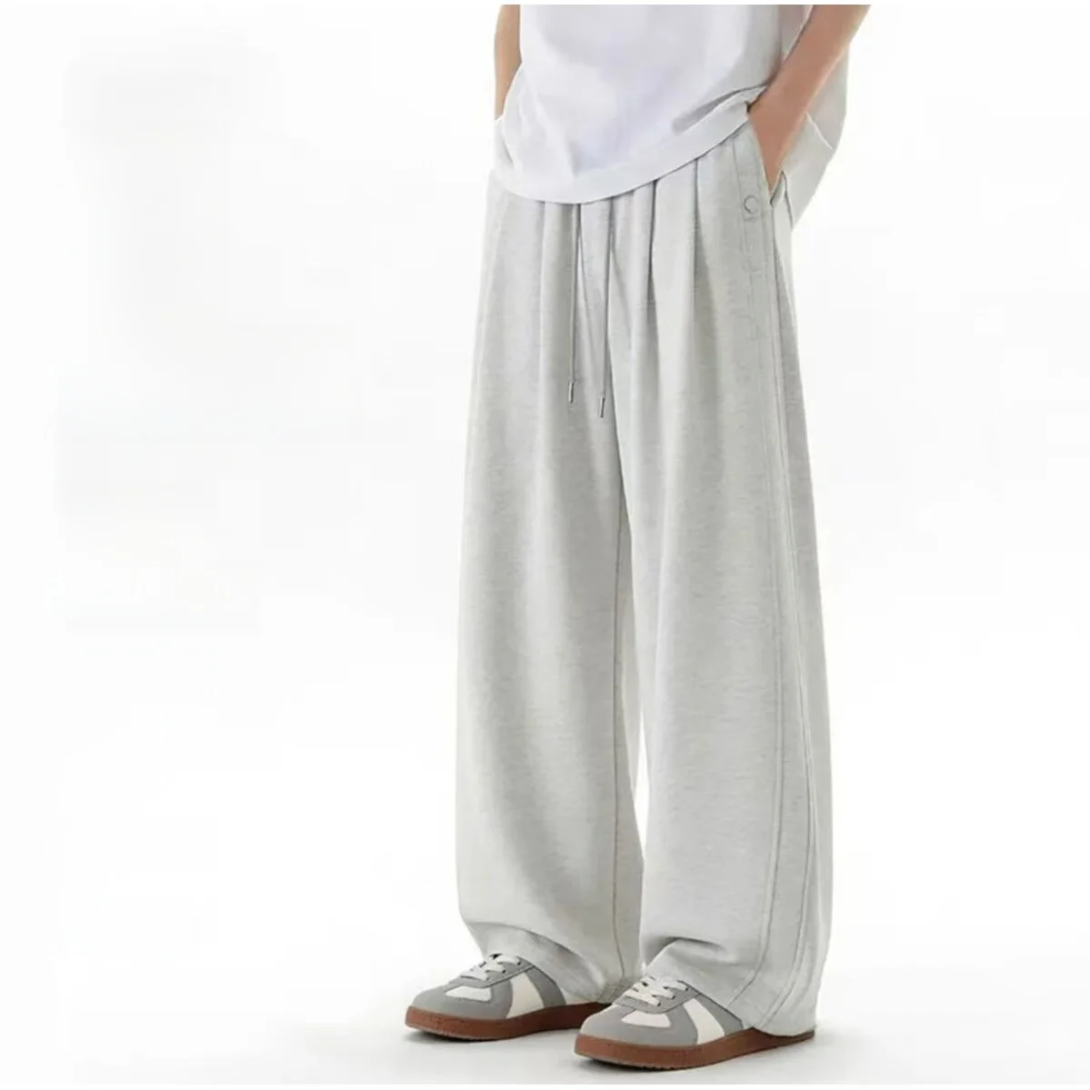 Cleanfit American Style Autumn Sportswear Loose Casual Pants for Men with Pleats Cotton Knife  Straight Leg Trousers
