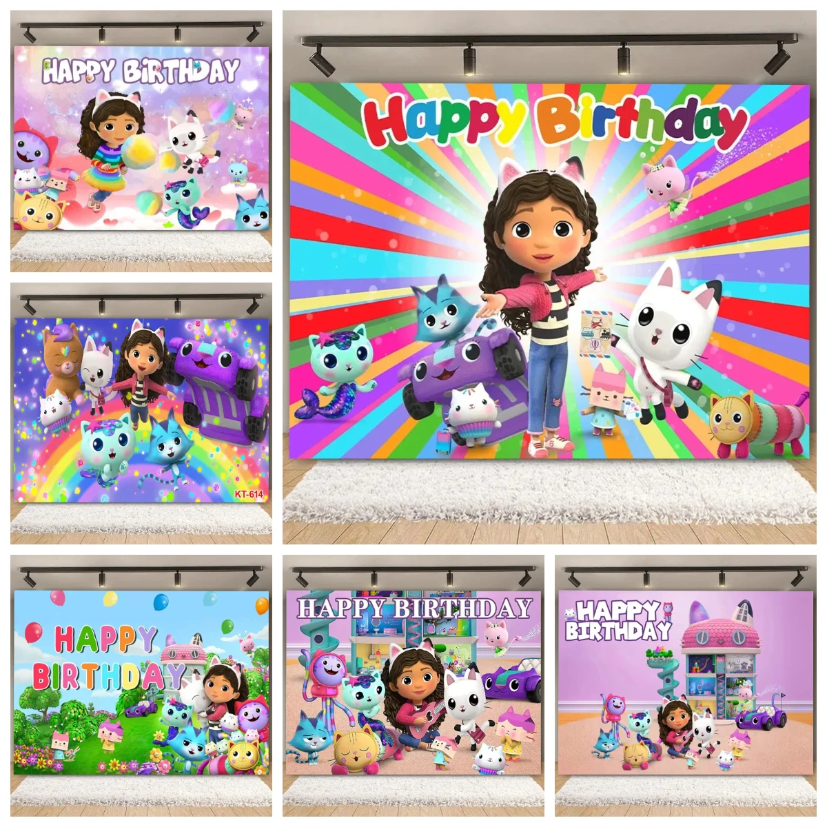 

Cartoon-Gabby Dollhouse Children's Birthday Party Supplies Decoration Background Girl Baby Shower Pink Cat Toy Photo Banner Prop