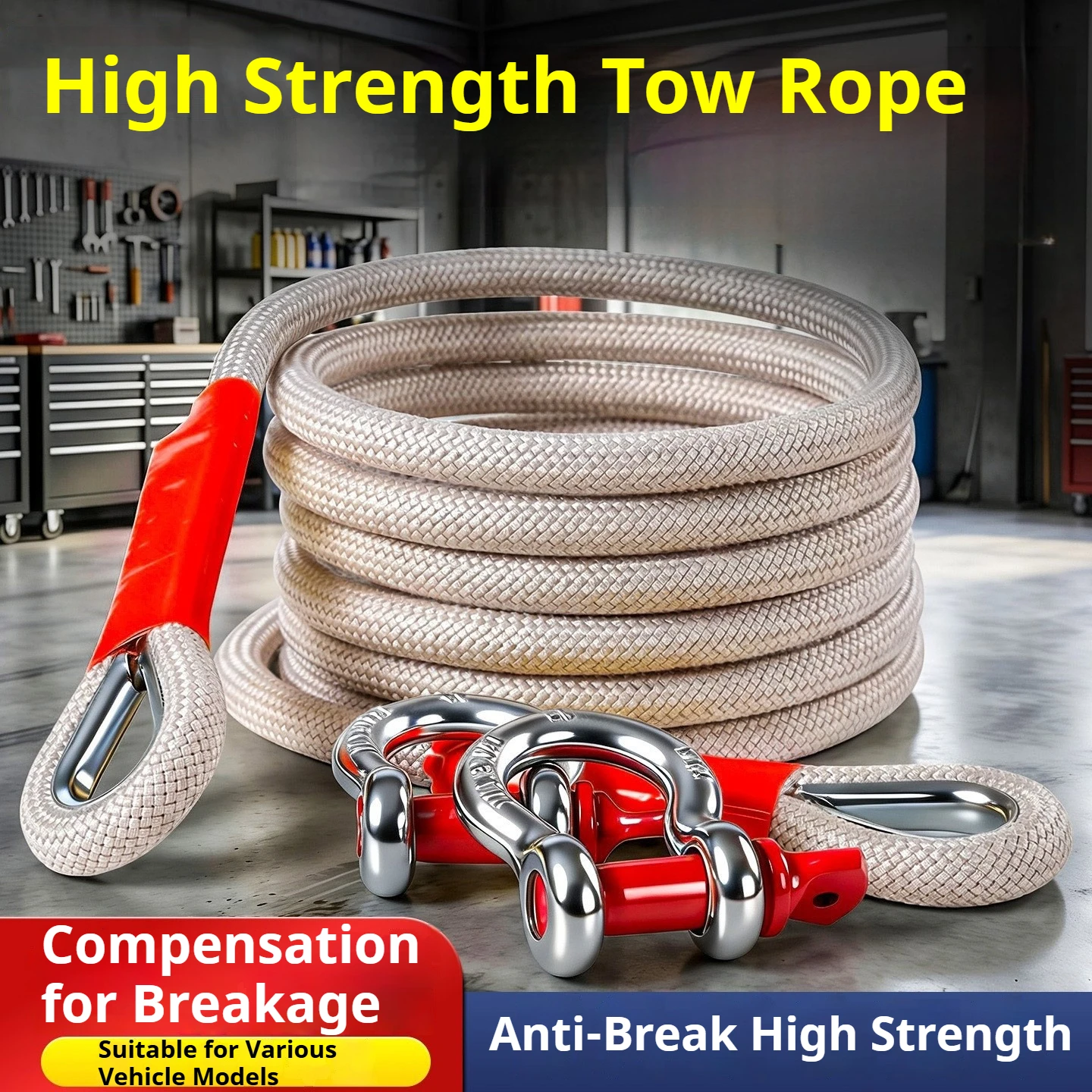 5-9m Car Towing Ropes Off-road Vehicle Can Tow 20 Tons of Rescue Rope Upgraded Version Which Is Very Reliable and Wear-resistant