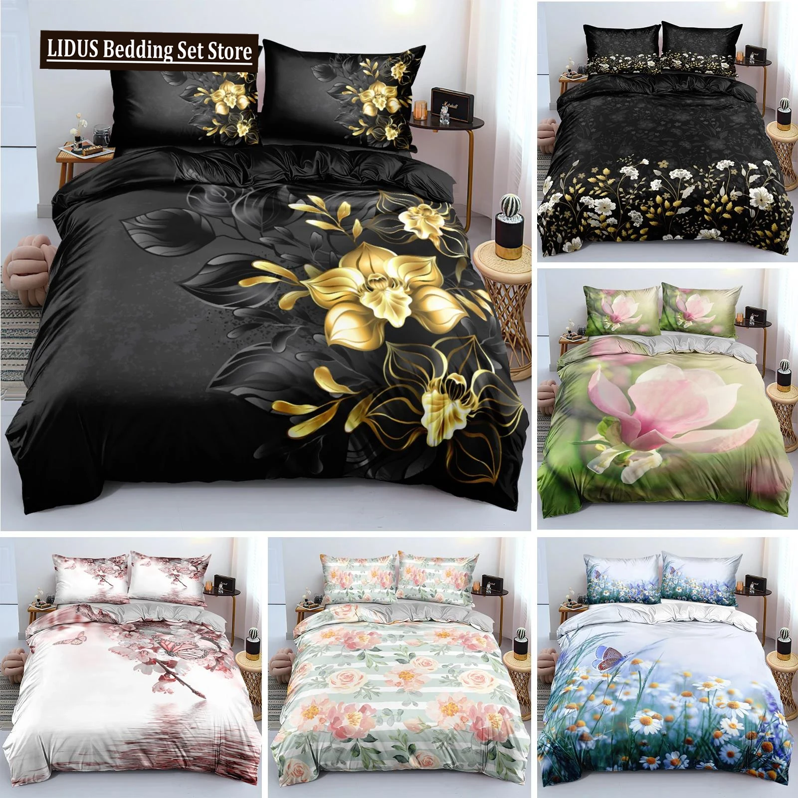 

3D Design Flowers Duvet Cover Bedding Set Quilt/Comforter Covers Pillowcases Double Twin Full Queen King Home Texitle Bedclothes