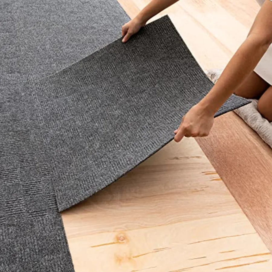 

Indoor/Outdoor Peel and Stick Carpet Tile for Home Office, Grey Polyester, 24 x 24, 0.25 Pile Height, Easy Installation
