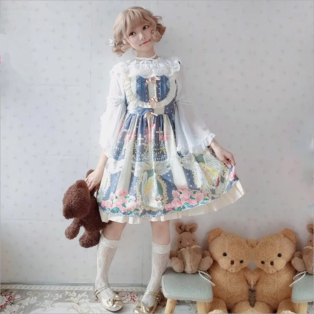 Robe Japonaise Mi-Longue à Bretelles Spaghetti pour Fille, Tenue de Soirée, Style Mori, Loli JSK, Kawaii