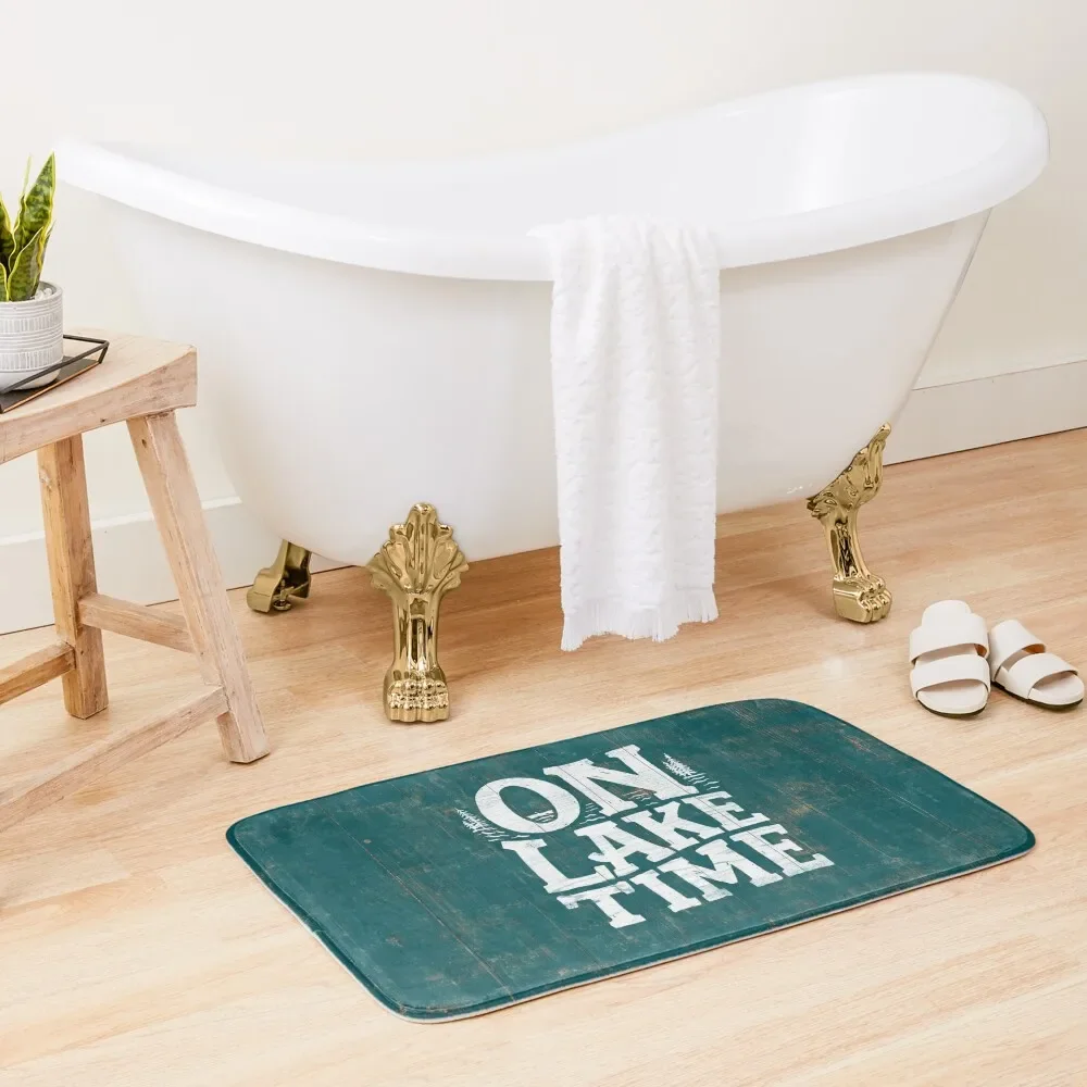 

On Lake Time Sign, Rustic Lake Sign, Lake House Turquoise Vintage Sign Bath Mat Bathroom Carpets Kitchen Mat