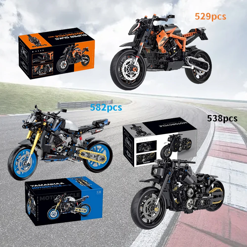 

Техническая креативная сборка, кирпичи, модель мотоцикла, MOC, комплект строительных блоков, игрушки STEM, образовательный подарок для мальчиков и девочек, детей