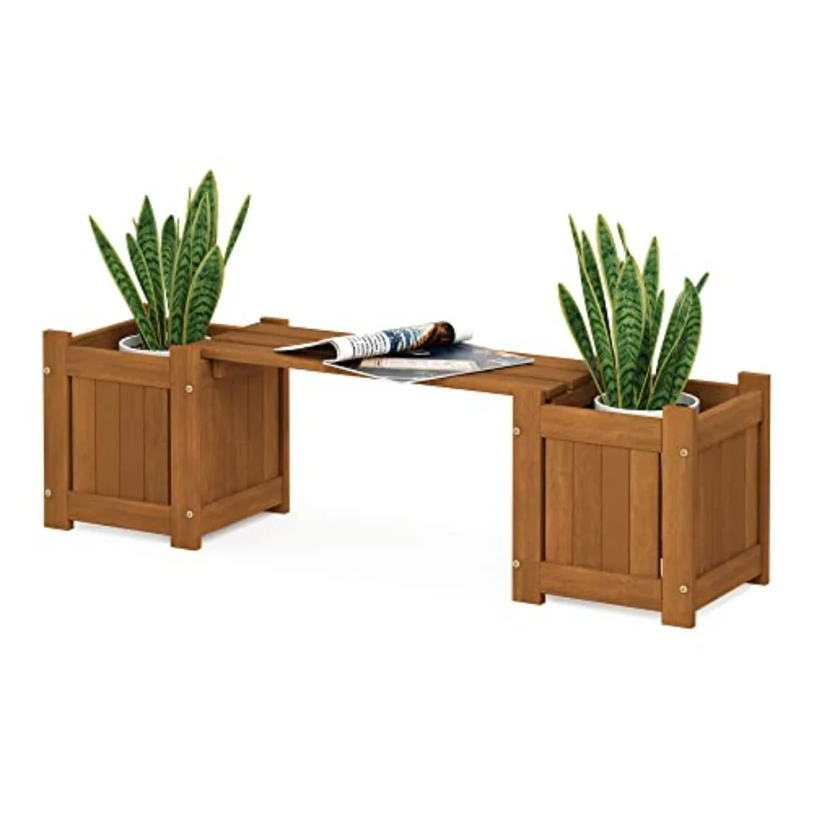 

Tioman Hardwood Mi Outdoor Planter Box with Bench for Garden Plant