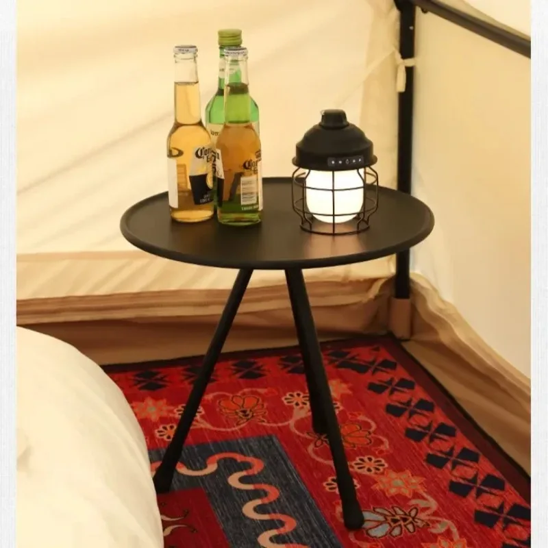 Camping Round Table with Light Stand Ultralight Portable Folding Table with Adjustable Legs for Picnic Indoor/Outdoor