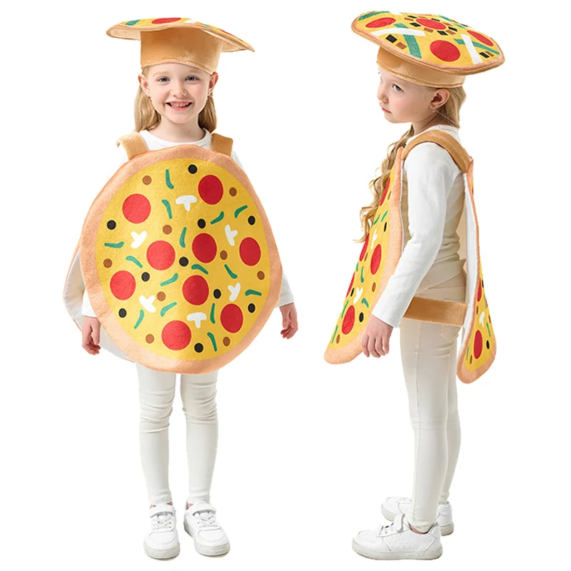 

Halloween Cosplay Pizza Clothing Kids Pizza Cosplay Food Funny Clothing Overall Hat Children Stage Performance Costume