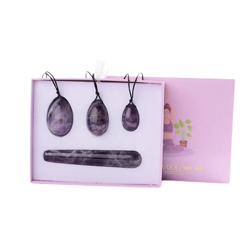 Natural Amethyst Drilled Yoni Egg Set Kegel Exerciser Massage Women Vaginal Muscle Tightening Healty Tools For Wife