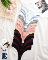 FINETOO 15PCS/Set Sexy G-string Cotton Women Lingerie Breathable Panties Female Underwear Pantys Underpant Girl Intimates Thongs