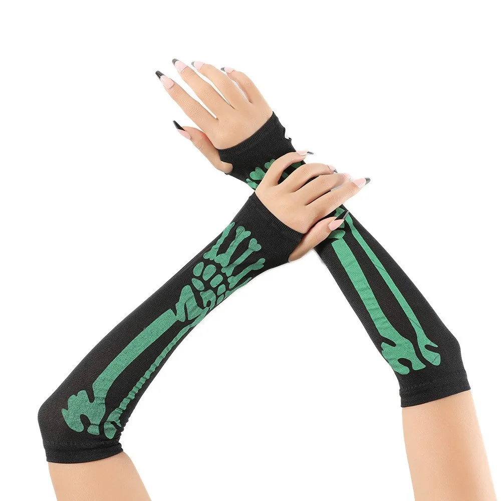 Gloves Halloween Spider Web Fingerless Long Punk Gothic Subculture Cosplay Costume Black Nylon Stretch Lightweight