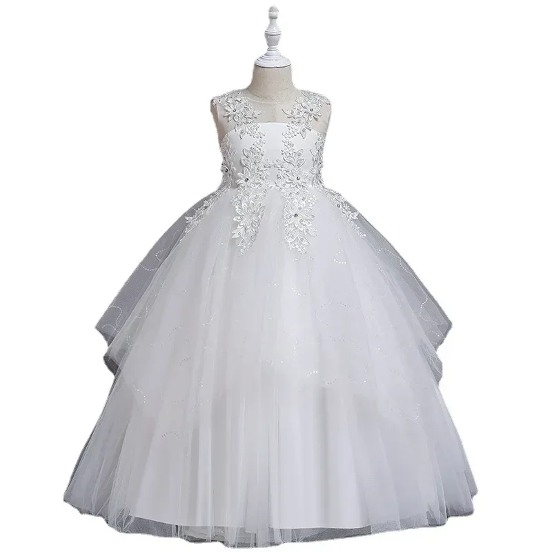 Flower Girl Dresses Children Wedding Princess Fluffy Gauze Dress Spring Summer Small Medium-sized O-Neck Floor-Length