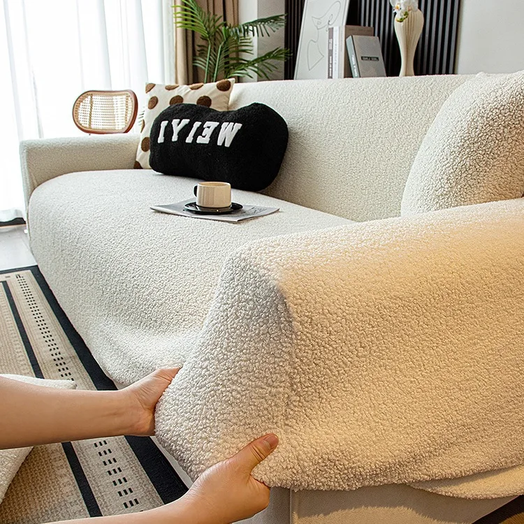 Thick Plush Stretch Sofa Cover Full Elastic Furniture Protector Corduroy Boucle Soft Textured Options Single To Five Seat Sofas