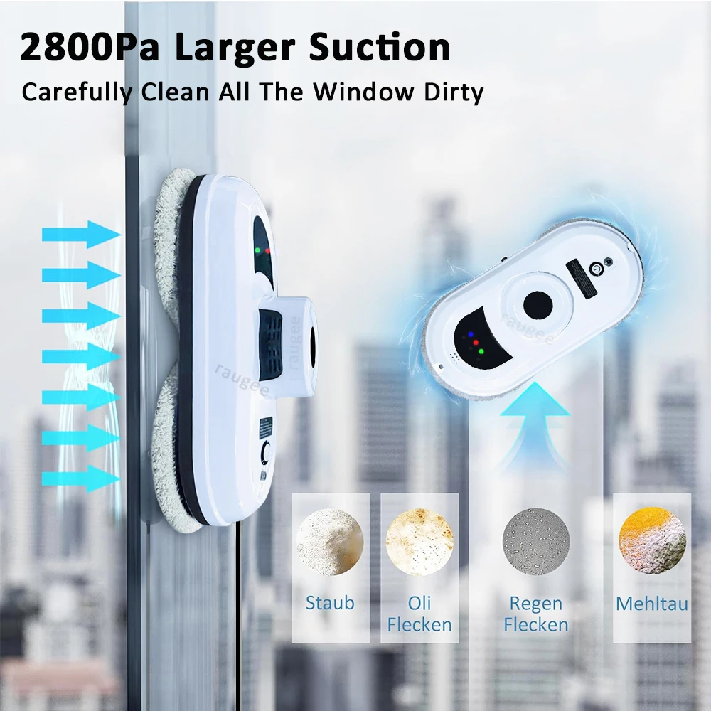 Robotic Window Cleaner Smart Window Robot Cleaner Clean Glass 2800Pa Electric Window Washer Robot with Remote Control for Home