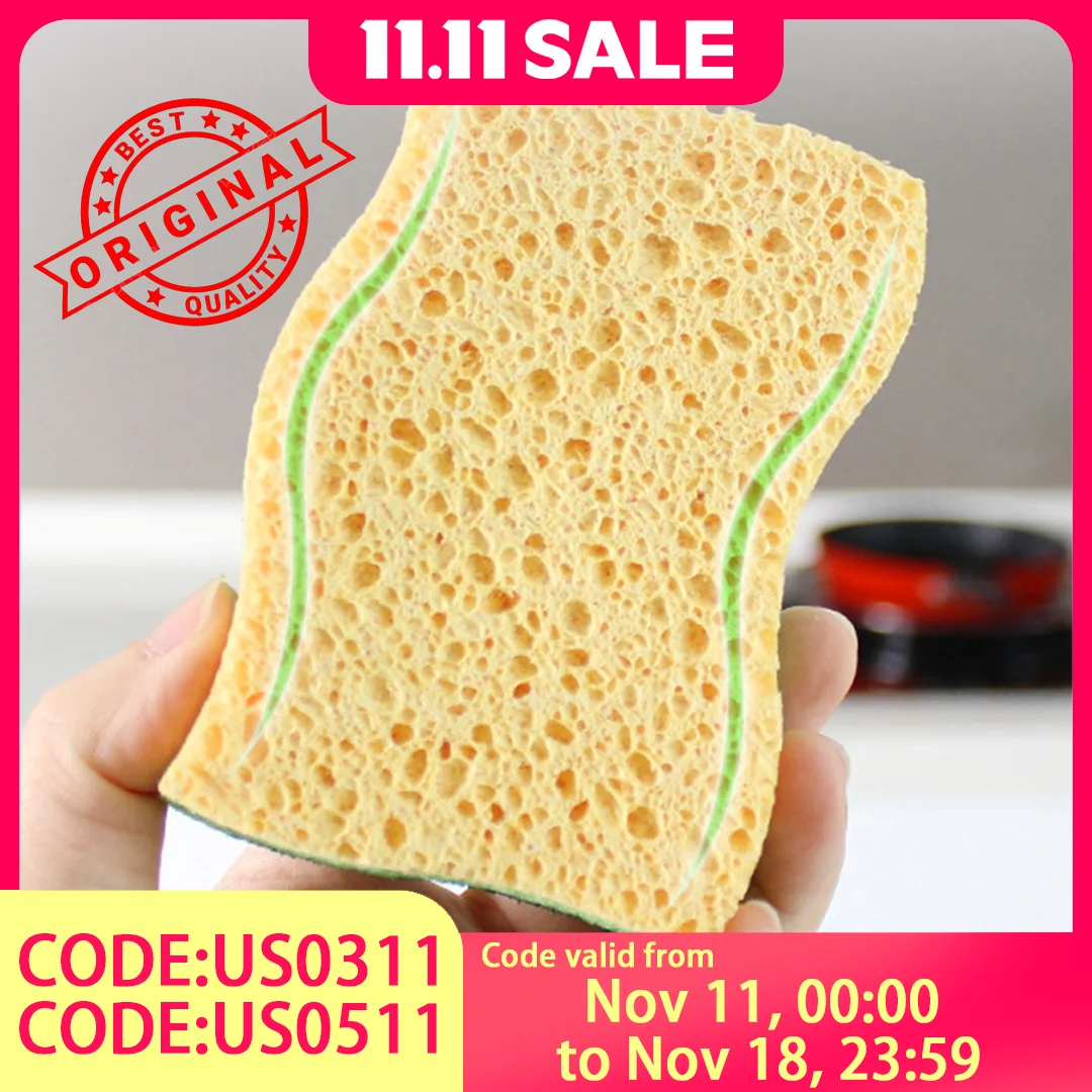 إسفنجة نبض خشبية مكونة من 3 طبقات - إسفنجة أطباق سريعة الجفاف للمطبخ، تنظيف على الوجهين، غير قابلة للخدش ومقاومة للرائحة (Nat) #1