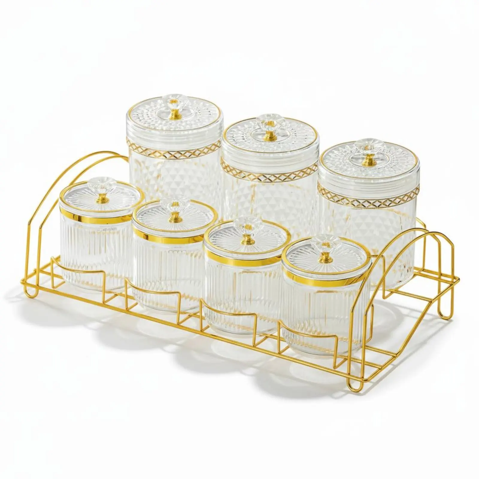 7 Pieces Clear Pantry Organizer Jars Bright Luxury Design Decorative Food Canister Set for Living Room