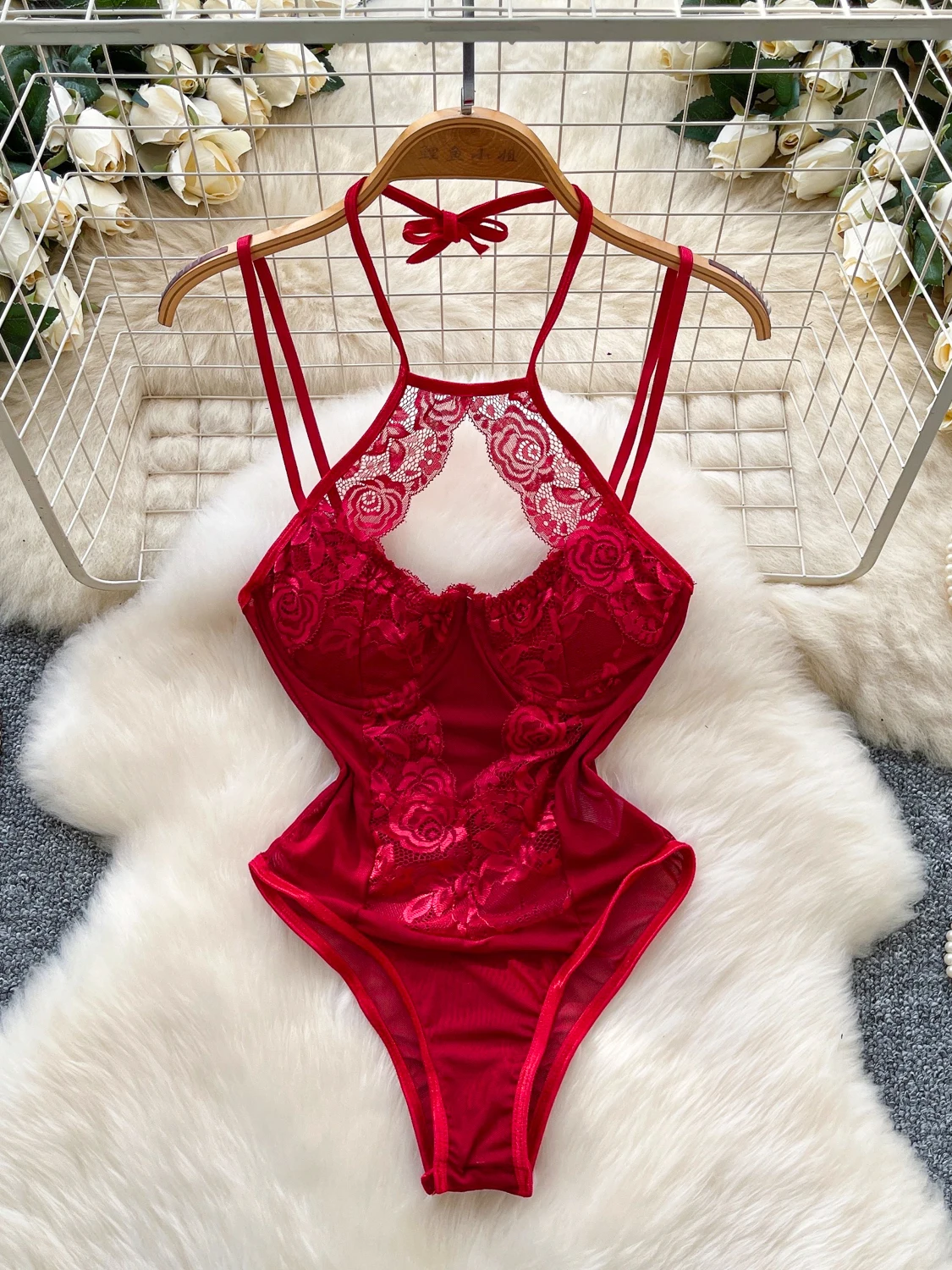 

Foamlina сексуальное прозрачное кружевное боди женская мода с вырезом на шее на бретельках без рукавов тонкий комбинезон эротическое белье