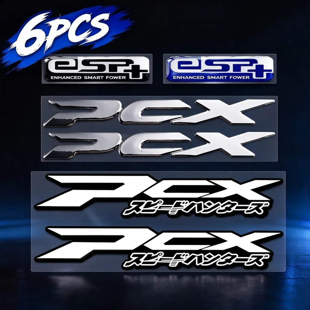 6PCS for PCX PCX125 PCX150 PCX160 Motorcycle Emblem Badge ESP ESP+ Logo Stickers Moto Scooter Side Body Accessories Decor Decals