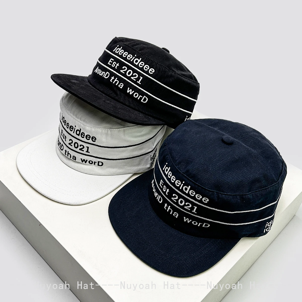 

New Men Women Korean Niche Embroidered Letters Stripe Baseball Hats Sunshade Flat Top Eave Versatile Retro Peaked Caps Fashion