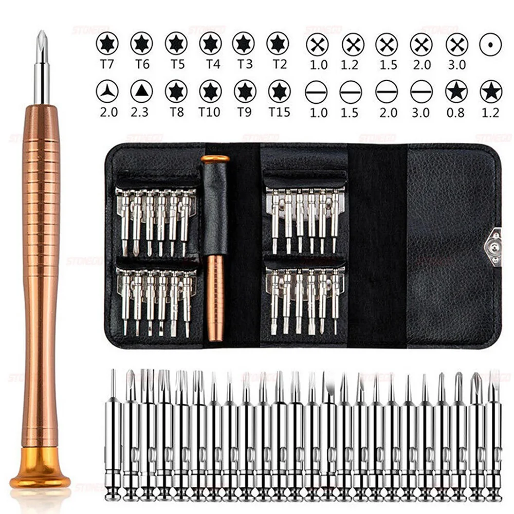25 in 1 Precision Screwdriver Set Multifunctional Torx Screwdriver Bits Repair Tool Kit for Cell Phone Tablet PC Laptop Watch Eyeglass Electronic Device Camera Game Console DIY Fixing Hardware Hand Tools