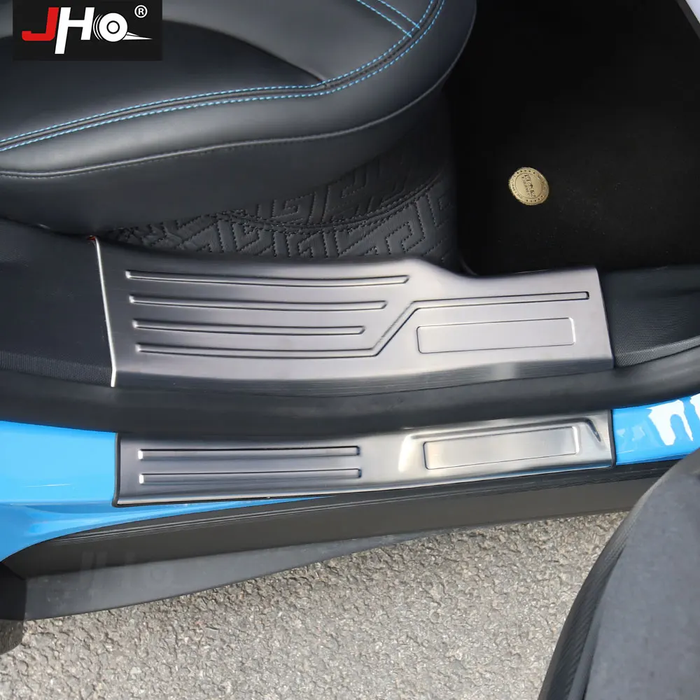 JHO Stainless Steel Door Sill Scuff Plate Pedal Entry Guard Protector Cover For Ford Mustang Mach-E 2021 2022 Car Accessories