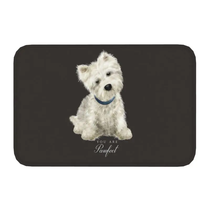 Cute West Highland White Terrier Dog Front Door Mat Anti-Slip Outdoor Absorbent Westie Puppy Doormat Garden Entrance Rug Carpet