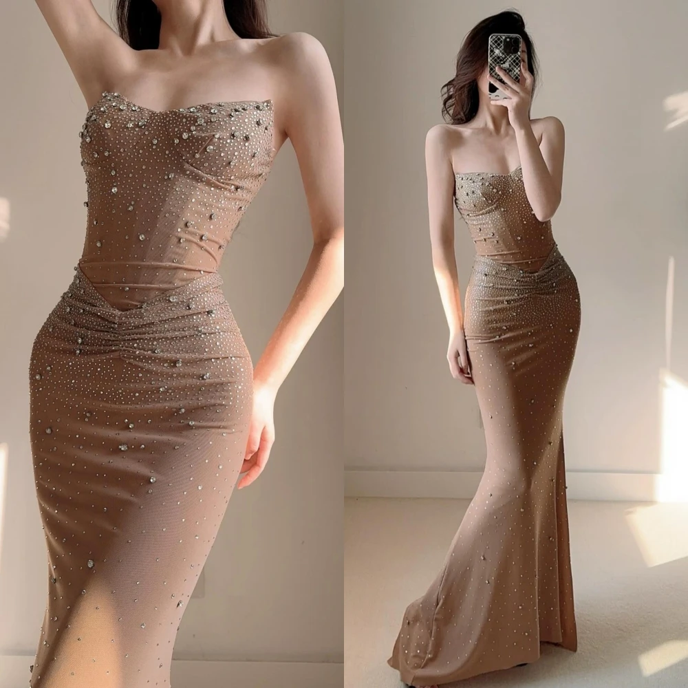 맞춤형 인어라인 스트랩리스 우아한 클래식 이브닝 드레스 기품 있는 섬세한 셀러브리티 가운 고급 파티 드레스