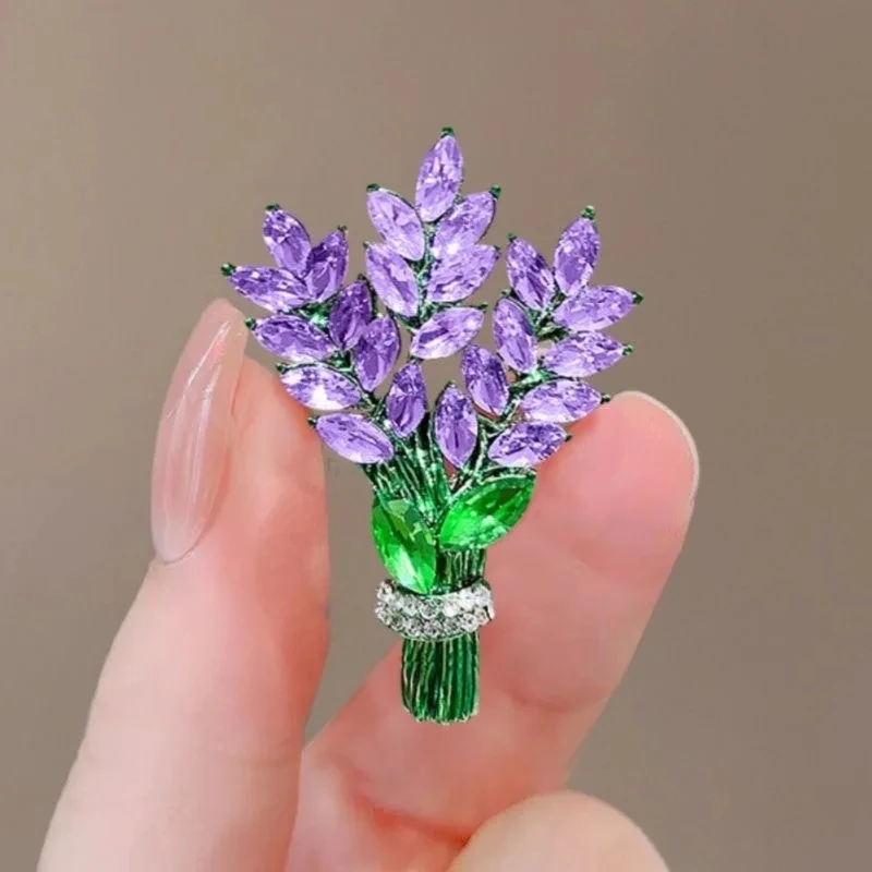 2024 New Purple Lavender Brooches for  Women Girls Crystal Luckly Flower Clothing Accessories Luxury Jewelry Pins