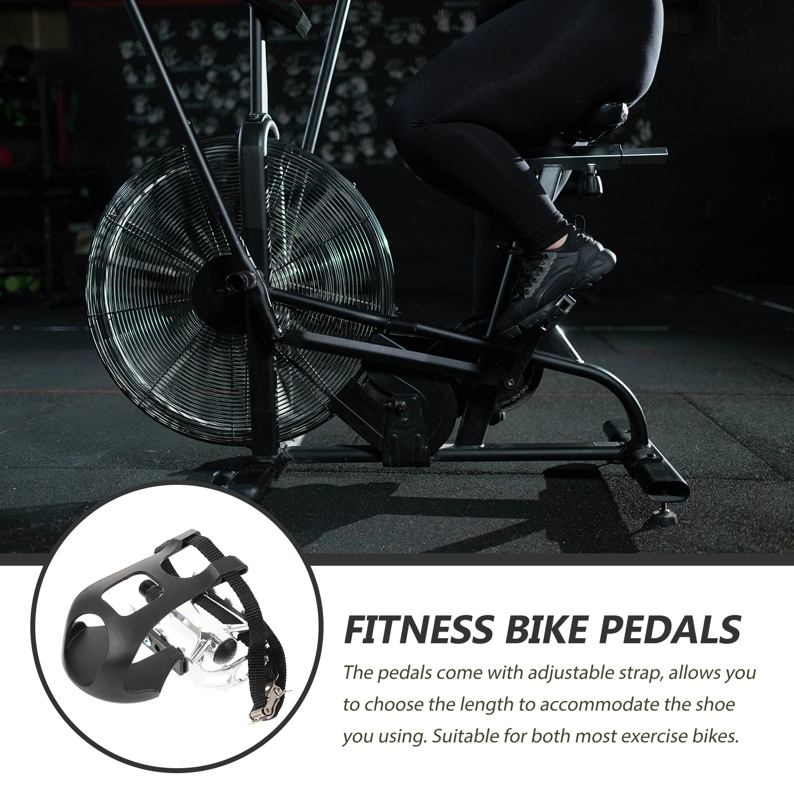 

1Pair Fitness Bike Pedals Non-Skid Surface Adjustable Strap Suitable for Most Exercise Bikes Gym Pedal Accessories Durable