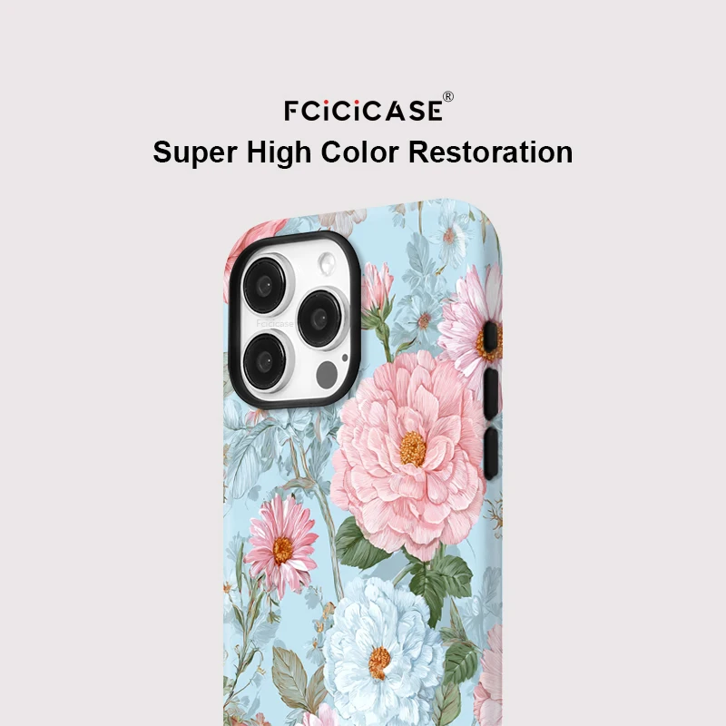 حافظة Fcicicase Floral لهاتف Magsafe لهاتف iPhone 16 Pro Max 15 Plus 14 13 12 11 غطاء شحن لاسلكي فاخر بطبقة مزدوجة مغناطيسي