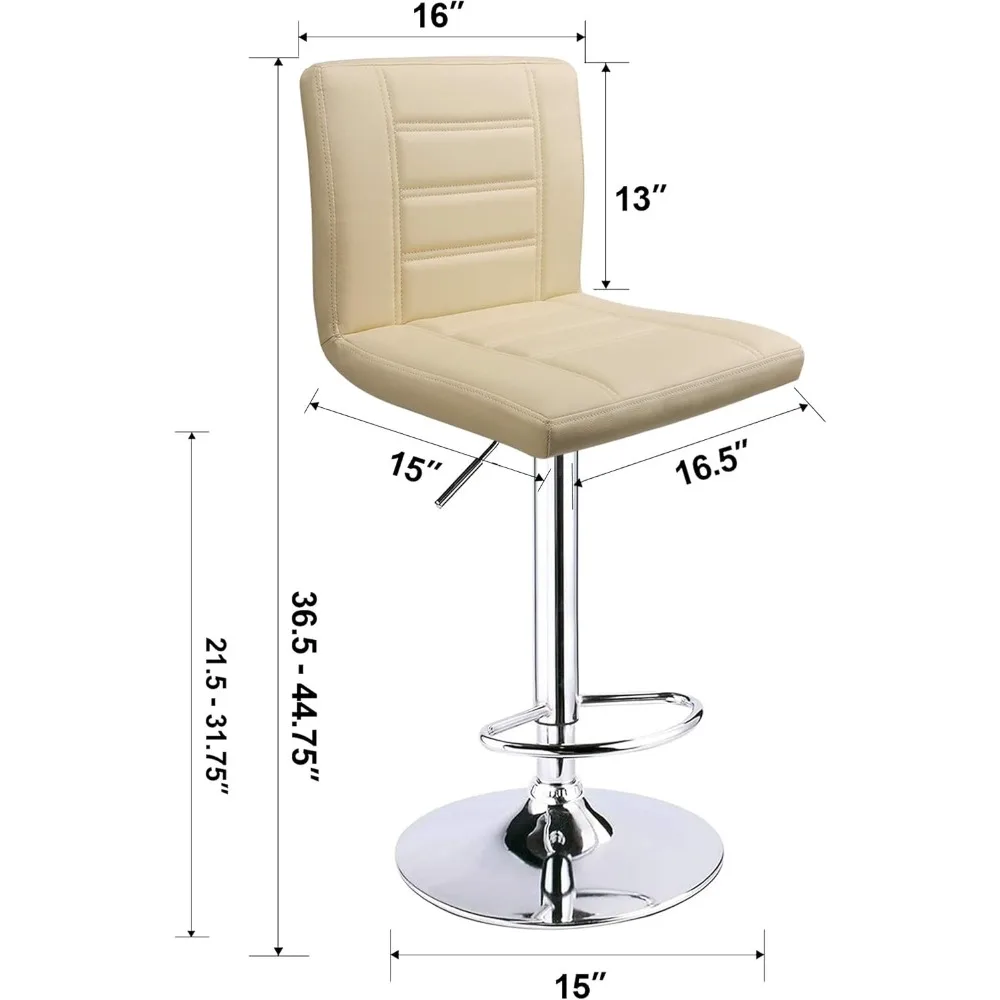 Modern ajustável Bar Stools Set com Costas, Linha Reta Giratória Barstool, Bege, Conjunto de 2