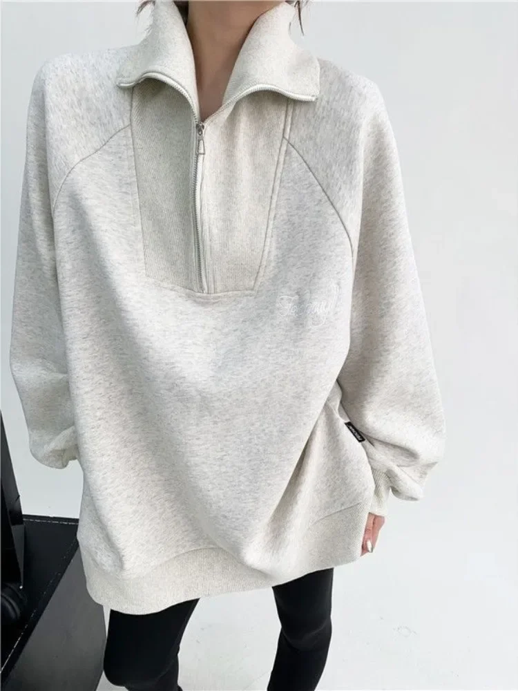 

Oversized Sweater Women Autumn Winter Embroidery Turtleneck Fashion Woman BlouseThickening Warm Zipper Women's Jumper ZL143