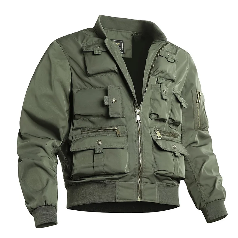 

Multi Pocket Autumn and Winter Men's Trench Coat New Solid Color Loose Outdoor Fishing Overalls Men's Sports Waterproof Jacket