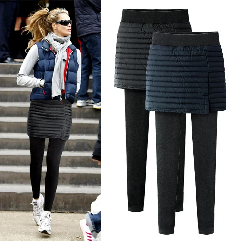 Add Fleece Lady Warm Skinny Pants clothes 5XL 6XL  Skirt + Long Trousers Women Black Winter Leggings female legins mujer