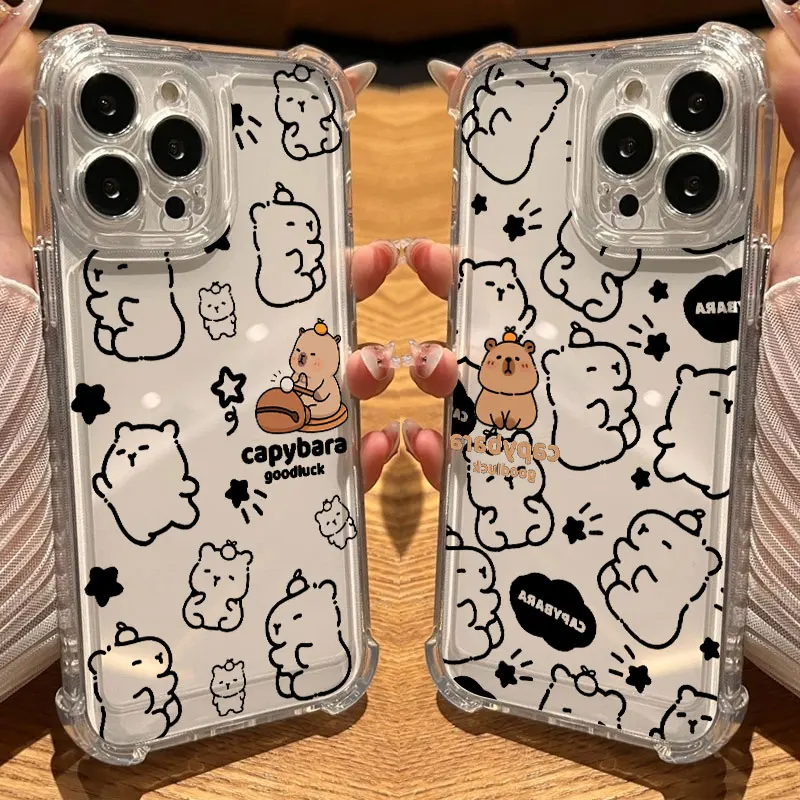 

Cute Little Capybara Phone Case Clear For iPhone 17 16 14 15 11 12 13 Pro Max 16E 17PM 15 16 Plus 17 Air Soft Shockproof Cover