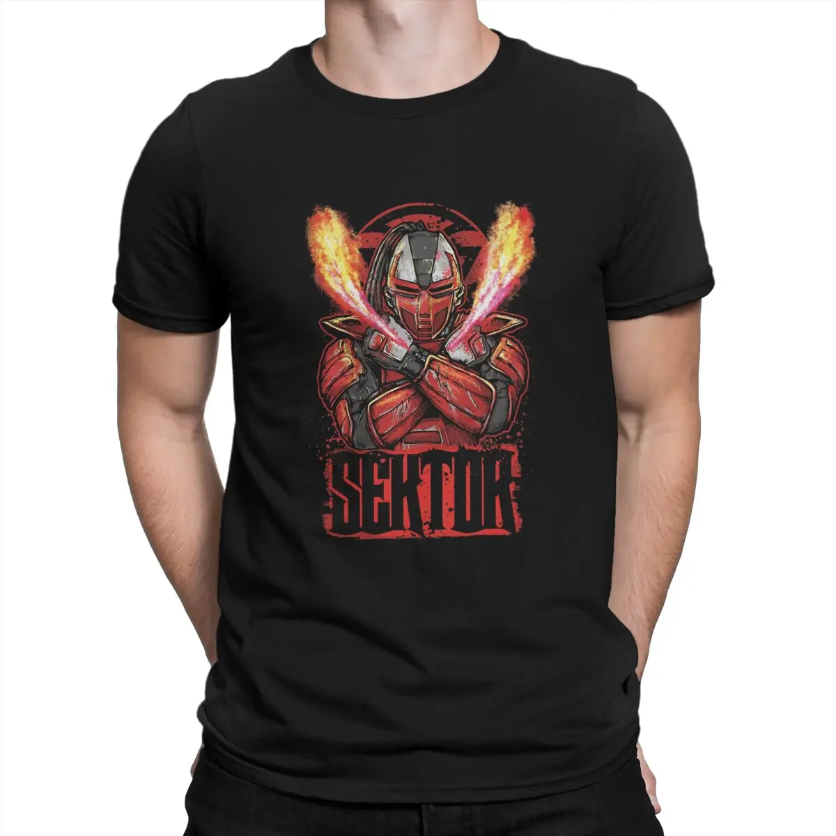 Sektor T-Shirt for Men Mortal Kombat Mk  Games Vintage Tees Round Collar Short Sleeve T Shirt Summer Tops