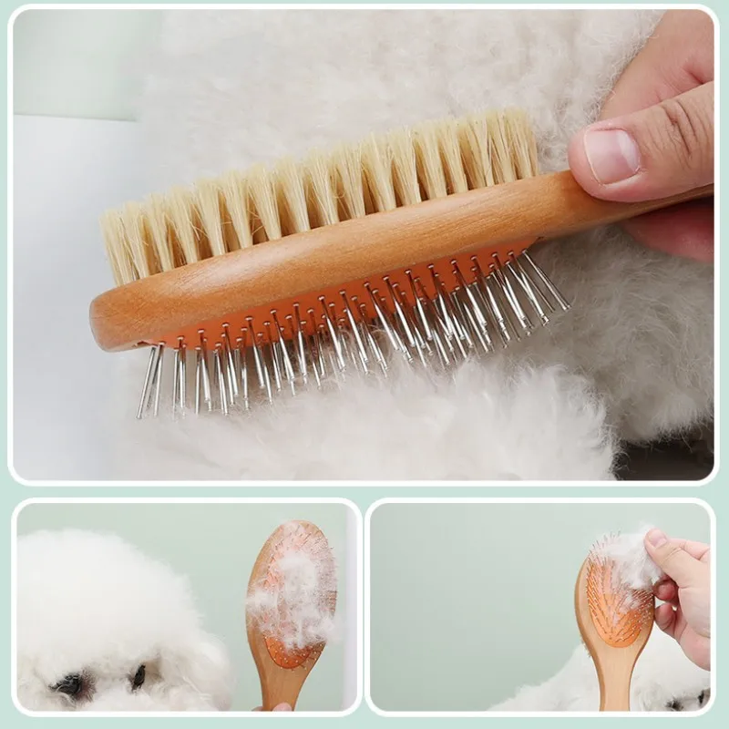 Dog Brush Double-sided Dogs Comb Massage Cat Brush Comb Dog Grooming Pet Hair Remover Bamboo Handle Dogs Hair Combs Pet Supplies