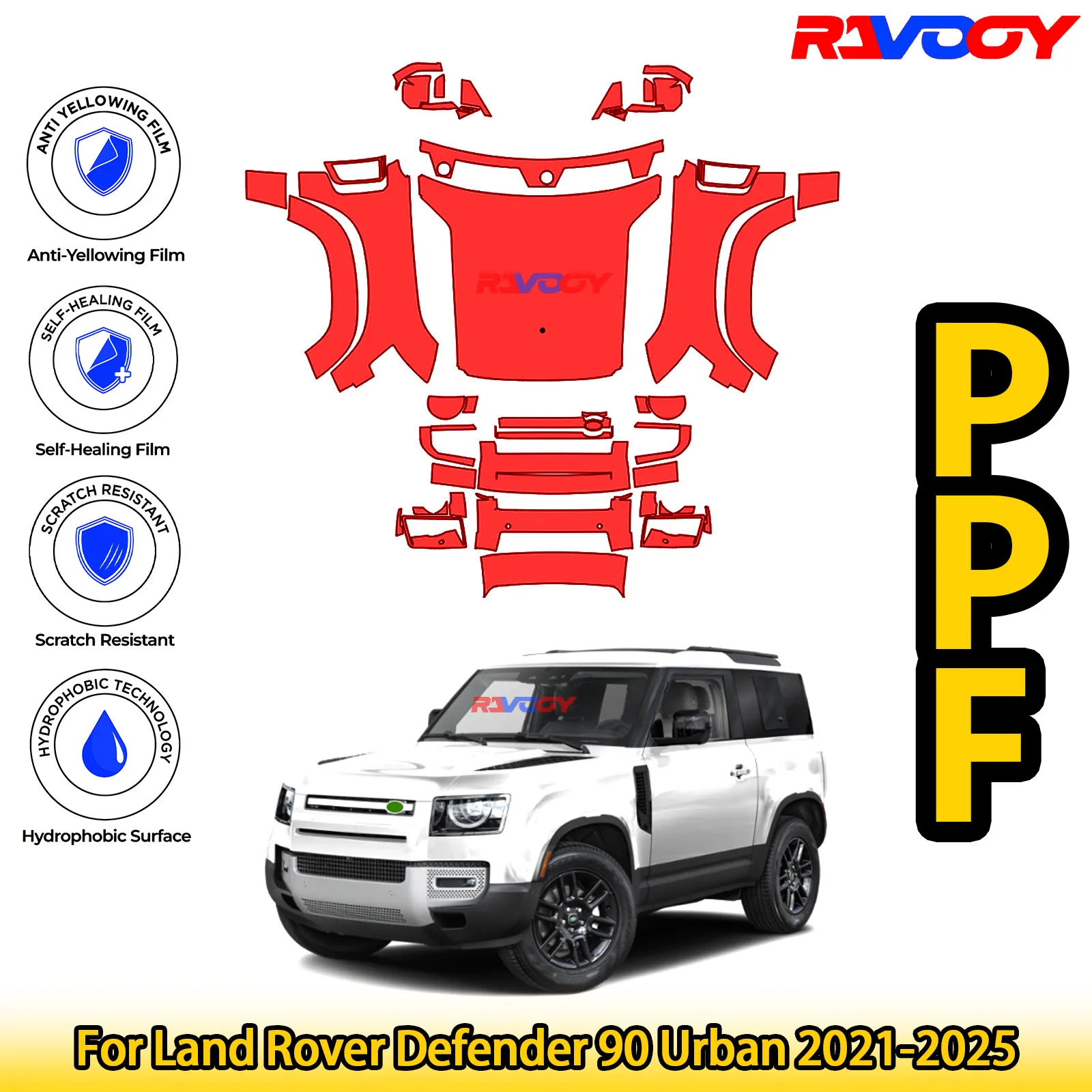 

Для Land Rover Defender 90 Urban 2021-2025 глянцевая матовая черная предварительно вырезанная передняя защитная пленка PPF комплект
