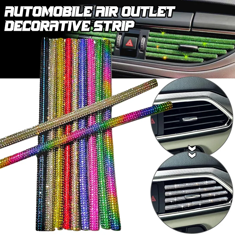 5pcs 20cm Bling Rhinestone Car Air Conditioner Outlet Trim Decorative U-type Moulding Strips Vent Cover Car Styling Accessories