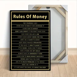 Wood Framed Motivational Canvas  Rules of Money Inspiring Wall Art for Home Gym or Office Great Labor Day Gift Ready to Hang