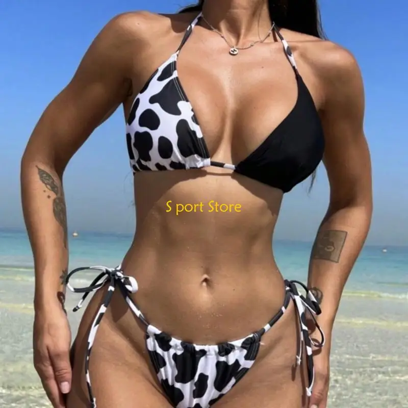 U2JB Nữ ​​Bên Buộc Đồ Bơi Chiếc Đồ Bơi Đốm Bò In Áo Tắm Bơi Trang Phục Bộ Hở Lưng Đồ Bơi Nữ
