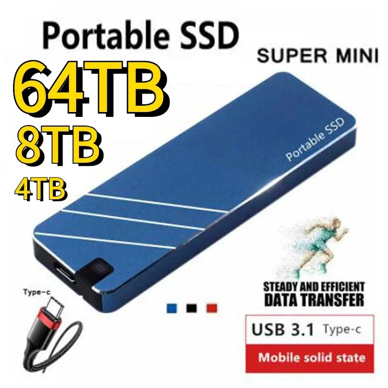 

128TB Portable SSD Mini High Speed 16TB 4TB 2TB 1TB Hard Disks Type-C USB3.1 Mobile Solid State Drives Hard Drives for Laptops