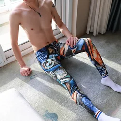 Men's Fashionable Thermal Underwear Youth Warm Pants with Printed Non Inverted Velvet Thick Warm Base Teengaers Winter Leggings