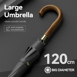 Large Umbrella Men Windproof Strong 120cm Diameter, 210T Pongee Long Umbrella Woman, Luxury Golf Umbrellas Rain Waterproof