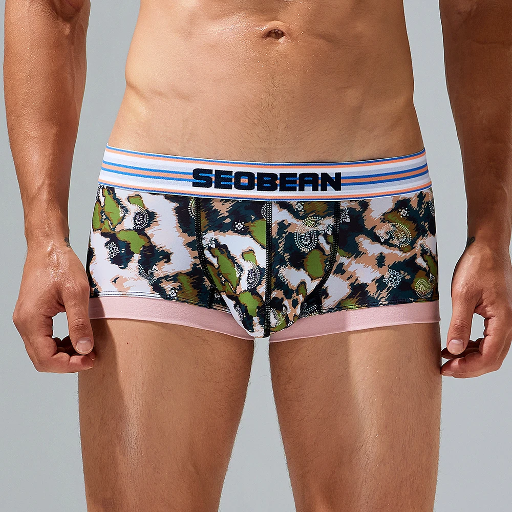 New Brand SEOBEAN Mens Low Rise  Polyester Sexy Boxer Trunk Underwear 240208